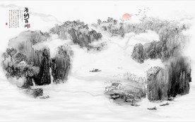 新中式水墨古代山水国画背景墙