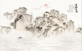 新中式水墨古代山水国画背景墙