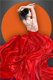 爱马仕现代时尚红裙美女装饰画