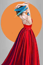 爱马仕现代时尚红裙美女装饰画