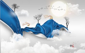 新中式抽象飘带山水风景背景墙