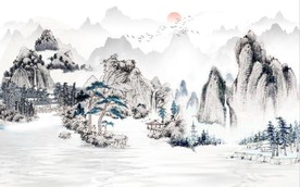新中式水墨山水风景国画背景墙