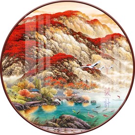 鸿运当头山水圆形装饰画图片