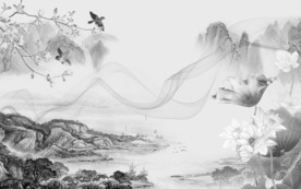 花鸟山水电视背景 文件分层画