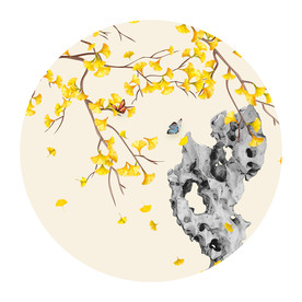 新中式银杏古石圆形装饰画