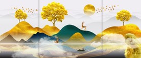 麋鹿三联画