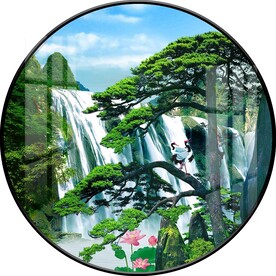 中式山水迎客松圆形装饰画图片