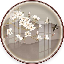 新中式手绘工笔花鸟圆形装饰画图