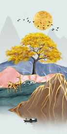 山水玄关发财树晶瓷画