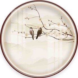 新中式手绘工笔花鸟圆形装饰画图