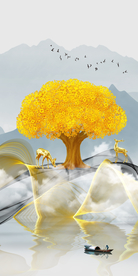 发财树山水玄关晶瓷画