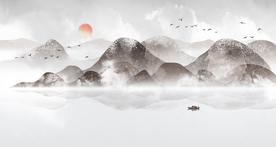 水墨山水画 新中式 源分层