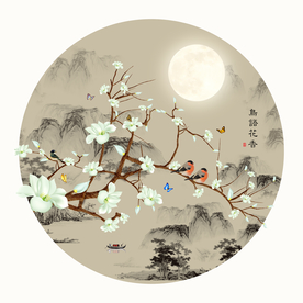 中式鸟语花香玉兰装饰画