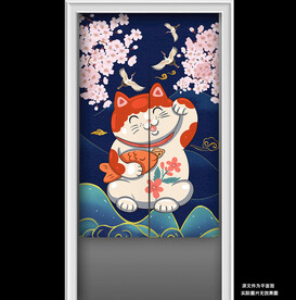 招财猫樱花和风日式门帘半帘
