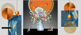 现代抽象几何鲜花花瓶装饰画