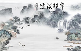 新中式石纹山水背景墙