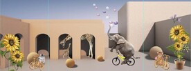 现代抽象立体建筑大象装饰无框画