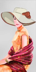 现代太阳帽民国美女玄关装饰画