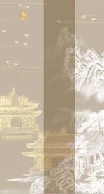 新中式金色浮雕山水玄关装饰画