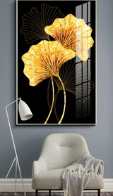 轻奢金色银杏叶晶瓷画装饰画
