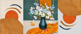 北欧风抽象花瓶水果油画装饰画