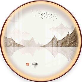 中式山水圆形装饰画图片