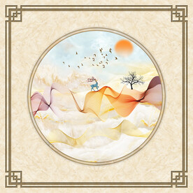 新中式山水吊顶壁画