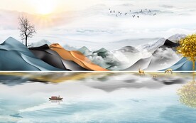 现代 客厅山水新画 文件分层 