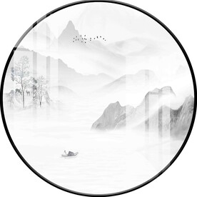 新中式轻奢山水圆形装饰画