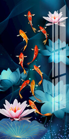 荷花九鱼图玄关