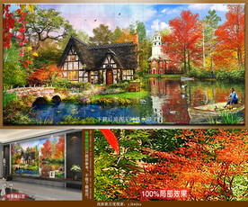 欧美小镇田园水景装饰画