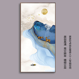 抽象简约线条麋鹿山水玄关装饰画
