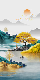 金色珐琅山水装饰画玄关