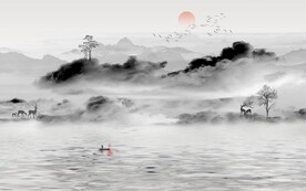 新中式水墨山水国画电视背景墙