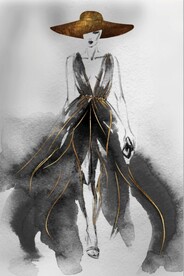 北欧风金色水墨美女玄关装饰画