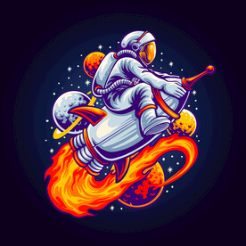 宇航员驾驶火箭遨游太空旅行