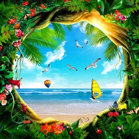 蓝天白云夏日海滩