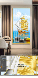 一帆风顺玄关晶瓷画