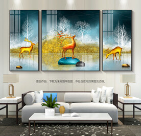 抽象山水装饰画石来运转麋鹿挂画