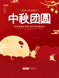 剪纸风吉祥中秋节快乐宣传海报