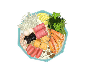 火锅 麻辣烫 东关煮 手绘美食