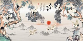 中式松树大展宏图国画电视背景墙