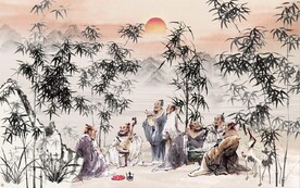 竹林七贤水墨国画电视背景墙