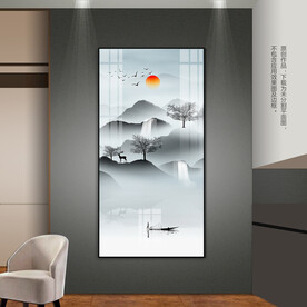 新中式水墨山水玄关装饰画床头画