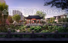 黄昏荷花塘
