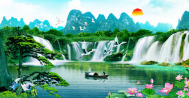 迎客松山水画