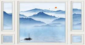 中式山水电视背景墙