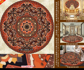 中国红圆形拼花地面装饰图案设计