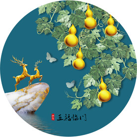 圆形五福葫芦装饰画