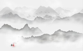 新中式水墨国画山水背景墙壁画